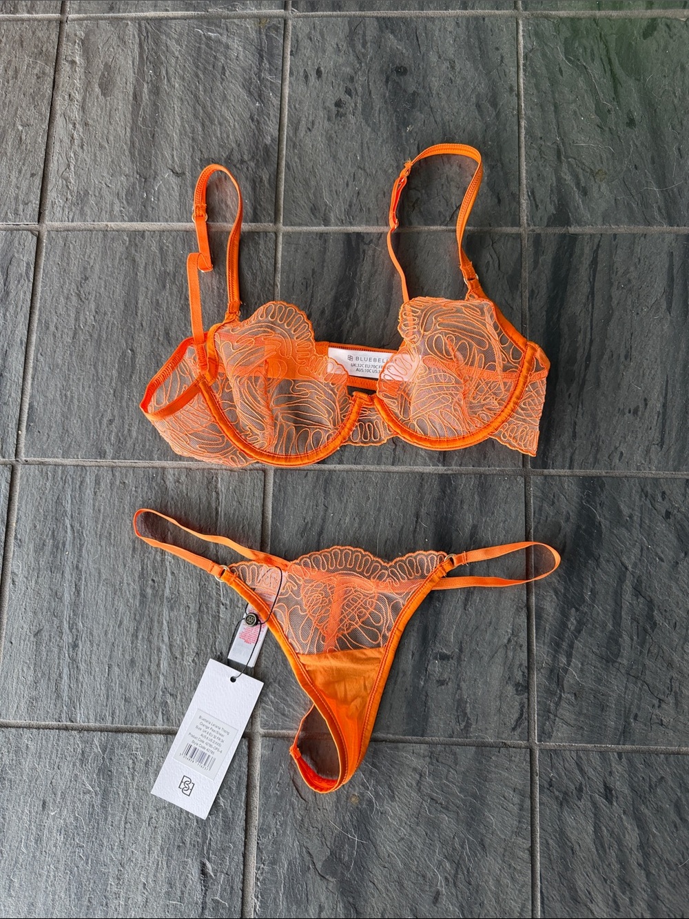 Bluebella Set! Leliana Embroidered Plunge Bra + Thong in Orange Peel - Picture 9 of 10